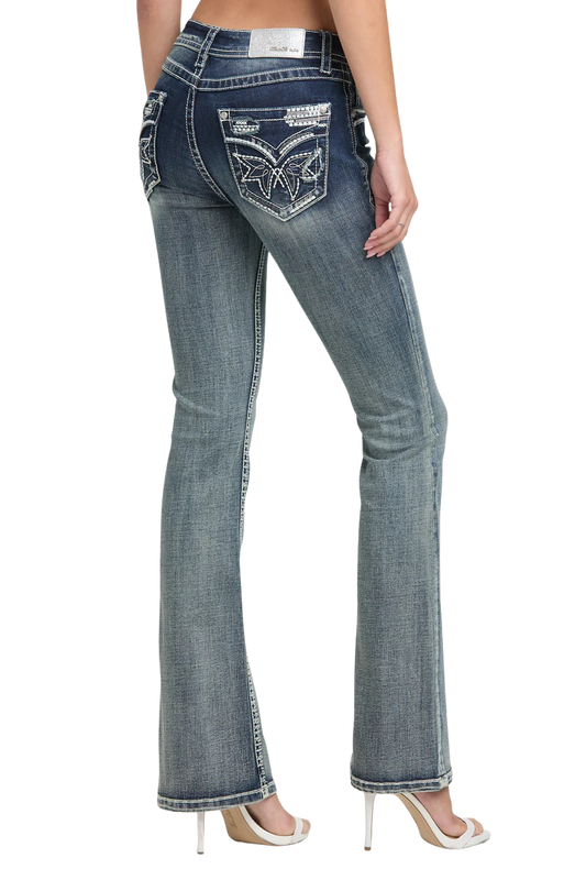 Grace in LA Women's Heavy Stitches Embroidery Bootcut Jeans