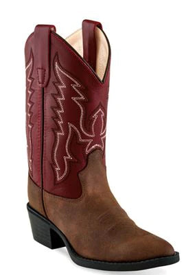 Old West Youth Dark Red and Brown Boots