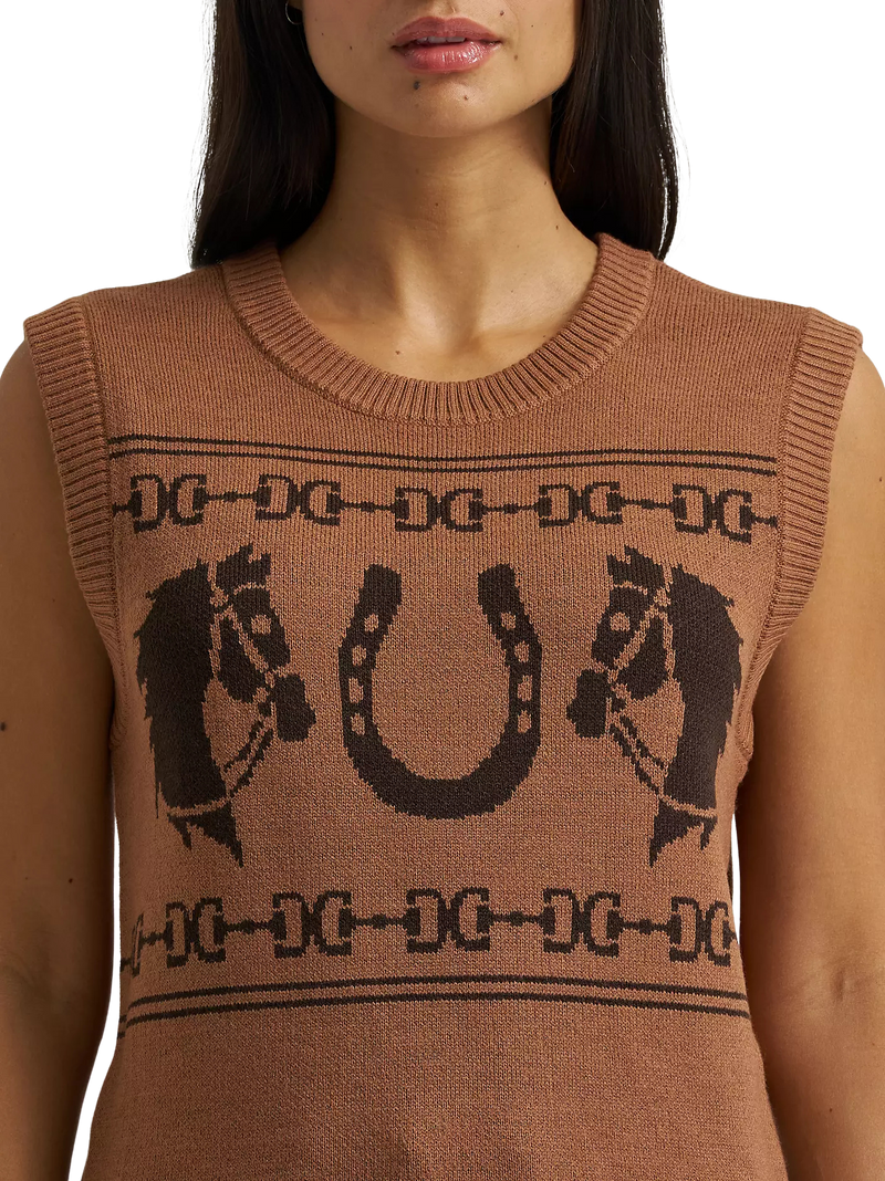 Wrangler Women's Horse Brown Sweater Vest