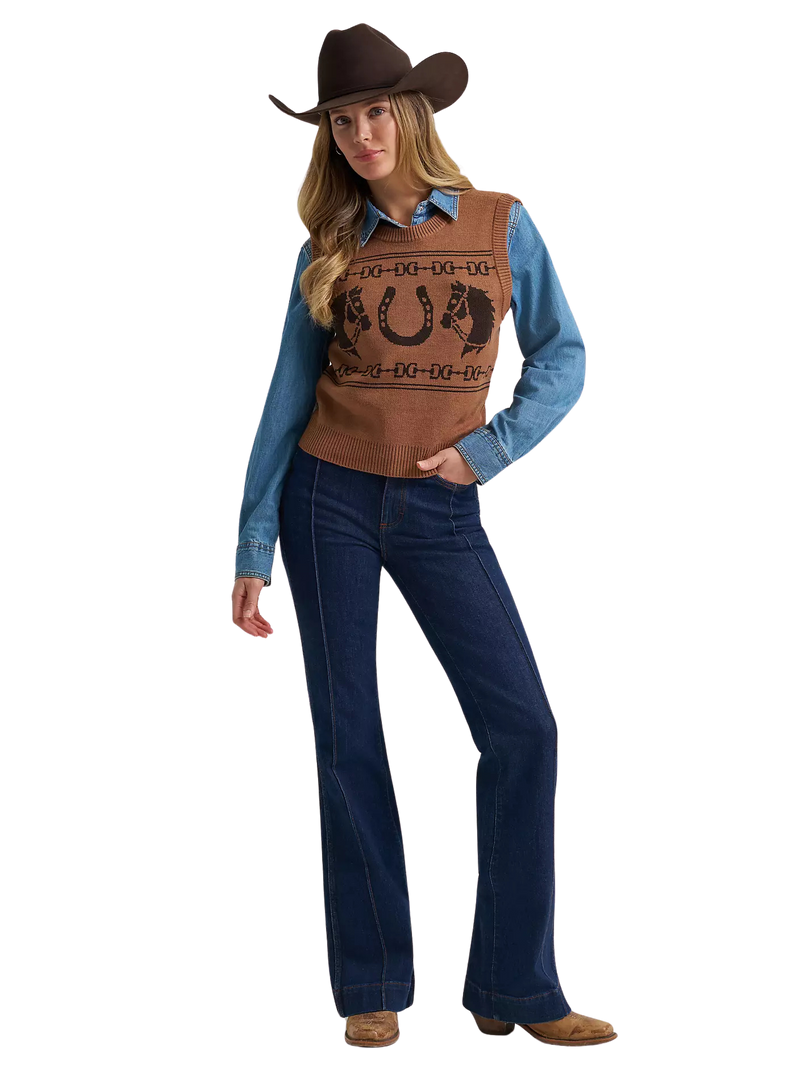 Wrangler Women's Horse Brown Sweater Vest