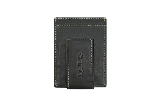 Wrangler Men's Black/Tan Crazy Horse Leather Magnetic Front Pocket Money Clip