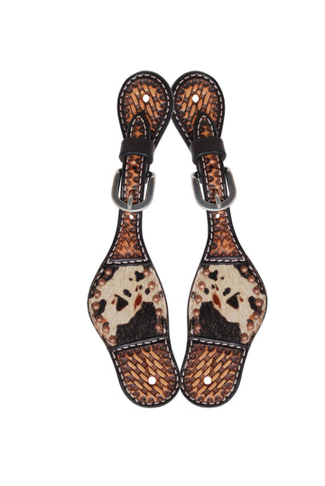 Rafter T Kid's Peppered Print Hair On Spur Straps w/Copper Flower Spots