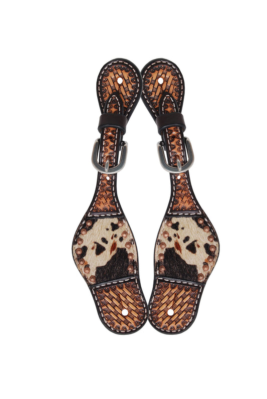Rafter T Kid's Peppered Print Hair On Spur Straps w/Copper Flower Spots