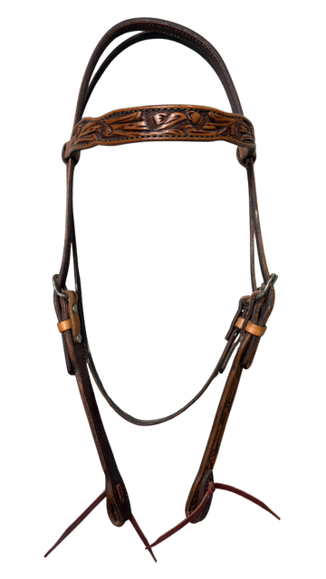 Floral Antique Oak Tooled Browband Headstall