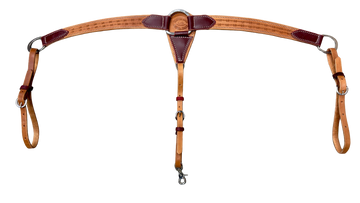 HR 1-1/2" Hand Tooled Barbwire Natural Leather Breast Collar