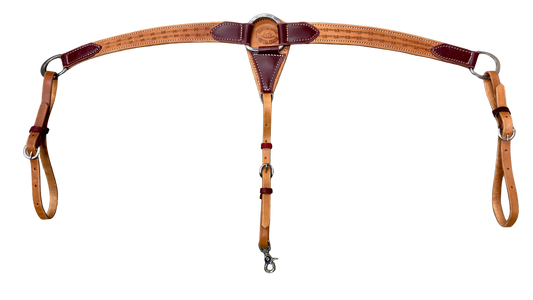 HR 1-1/2" Hand Tooled Barbwire Natural Leather Breast Collar