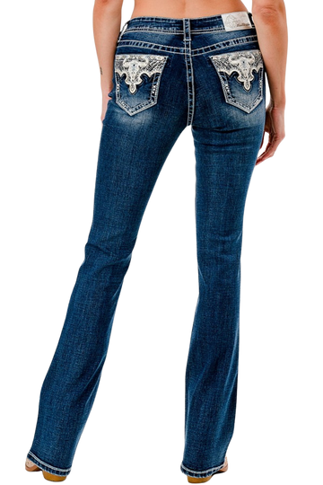 Grace in LA Women's White Longhorn Bootcut Jeans
