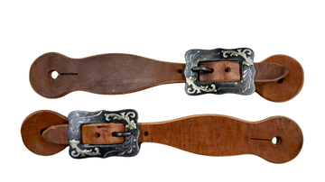 Berlin Custom Leather Ladies Trailblazer Spur Straps W Engraved Black Steel Buckles