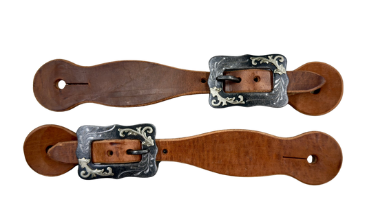 Berlin Custom Leather Ladies Trailblazer Spur Straps W Engraved Black Steel Buckles