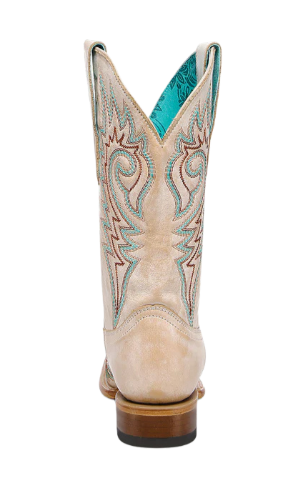 Corral Women's Blue and Red Embroidery Bone Square Toe Cowboy Boots