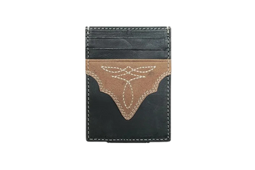 Wrangler Men's Black/Tan Crazy Horse Leather Magnetic Front Pocket Money Clip