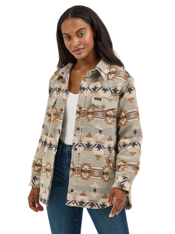 Wrangler Women's Quilt Lined Pale Green Jacquard Shacket