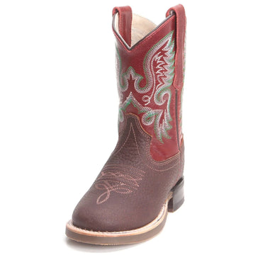 Old West Youth Kid's Brown & Red Round Toe Boots