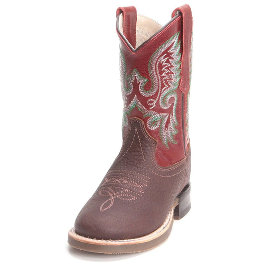Old West Youth Kid's Brown & Red Round Toe Boots