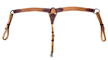 HR 1-1/2" Hand Tooled Basket Natural Leather Breast Collar