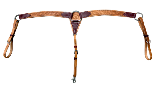 HR 1-1/2" Hand Tooled Basket Natural Leather Breast Collar