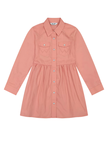 Wrangler Girl's Long Sleeve Pink Colorwash Western Snap Dress