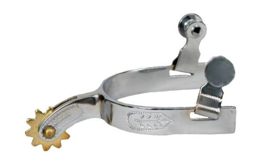 Chrome Plated Small Youth Spurs with Engraved Leaf Design