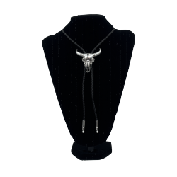 Double S Silver Steer Skull Bolo Tie
