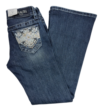 Grace in LA Girl's Aztec Embroidered Pocket Bootcut Jeans