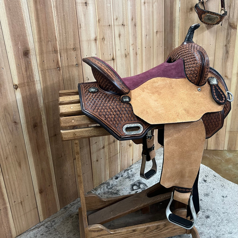 Circle Y Sarah Rose Coastal Rose Flex2 Barrel Saddle, 15" Seat (Demo)