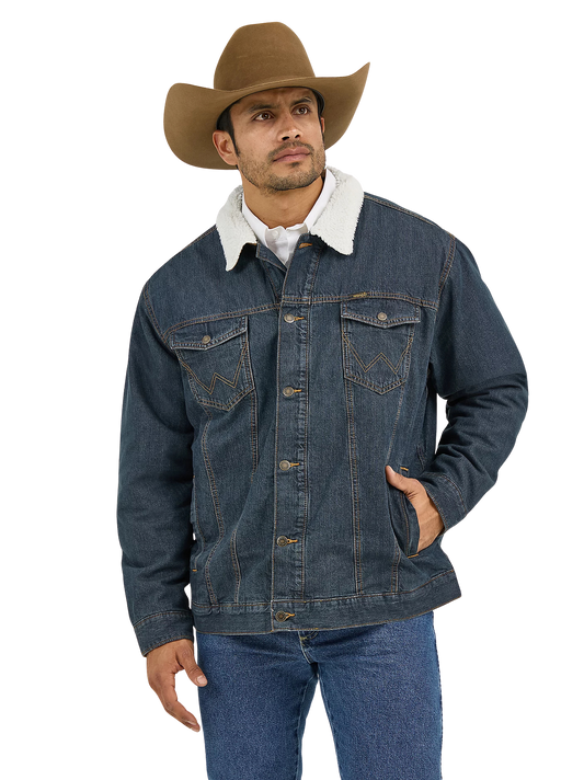 Wrangler Men's Sherpa Lined Rustic Denim Trucker Jacket