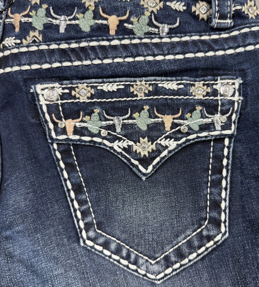 Grace in LA Women's Embroidered Yoke Detail Bootcut Jeans