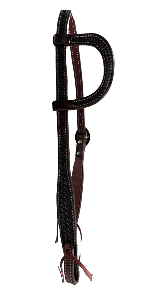 Scott Thomas Single Ear Chocolate Basket Stamp Headstall with Diamond Line Buckle