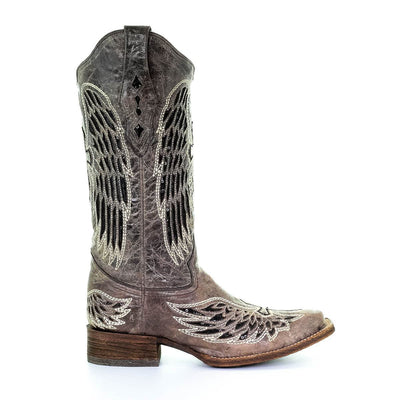 Corral Women's Brown w/Black Wing & Cross Sequence Square Toe Boots-CLEARANCE-NO RETURNS