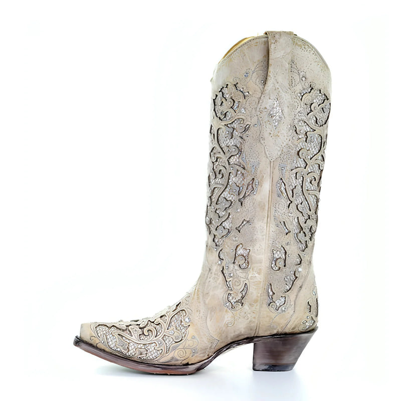 Corral Women's White w/Glitter Inlay Bridal Snip Toe Cowboy Boots