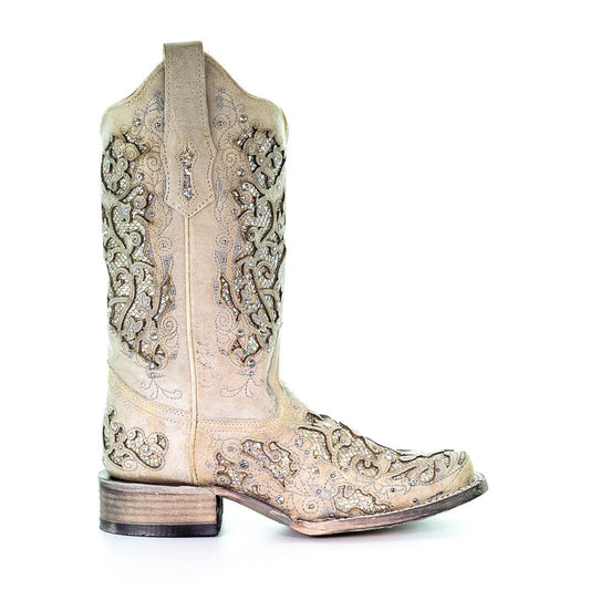 Corral Women's White w/Glitter Inlay Boots