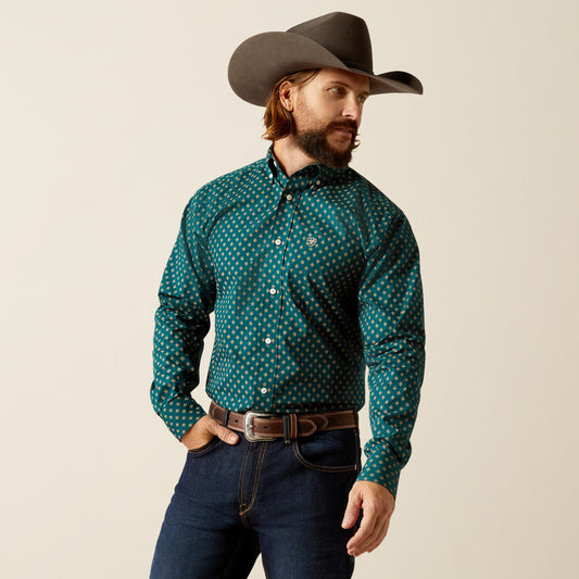 Ariat Men's Deep Teal Print Grover Fitted Shirt