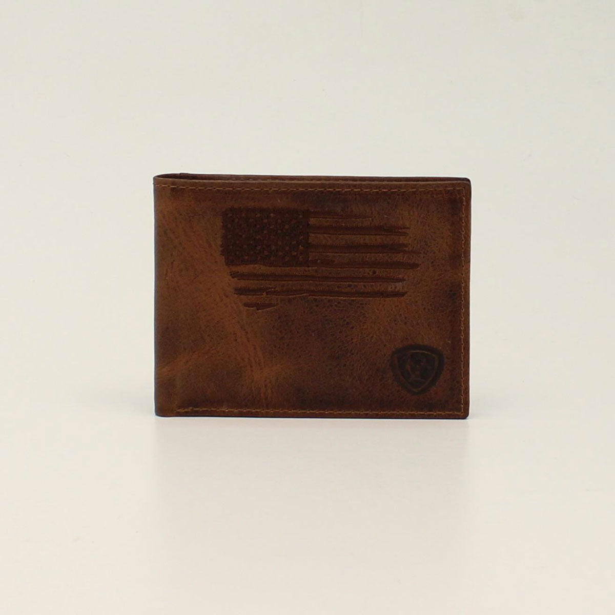 Ariat Bifold Distressed Stitch USA Flag Shield Logo
