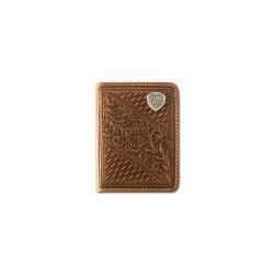 Ariat Men's Tan Basket Weave/Floral Bifold Style Wallet