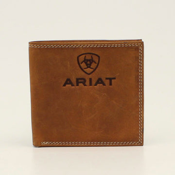 Ariat Men's Embossed Logo Med. Brown Bifold Wallet