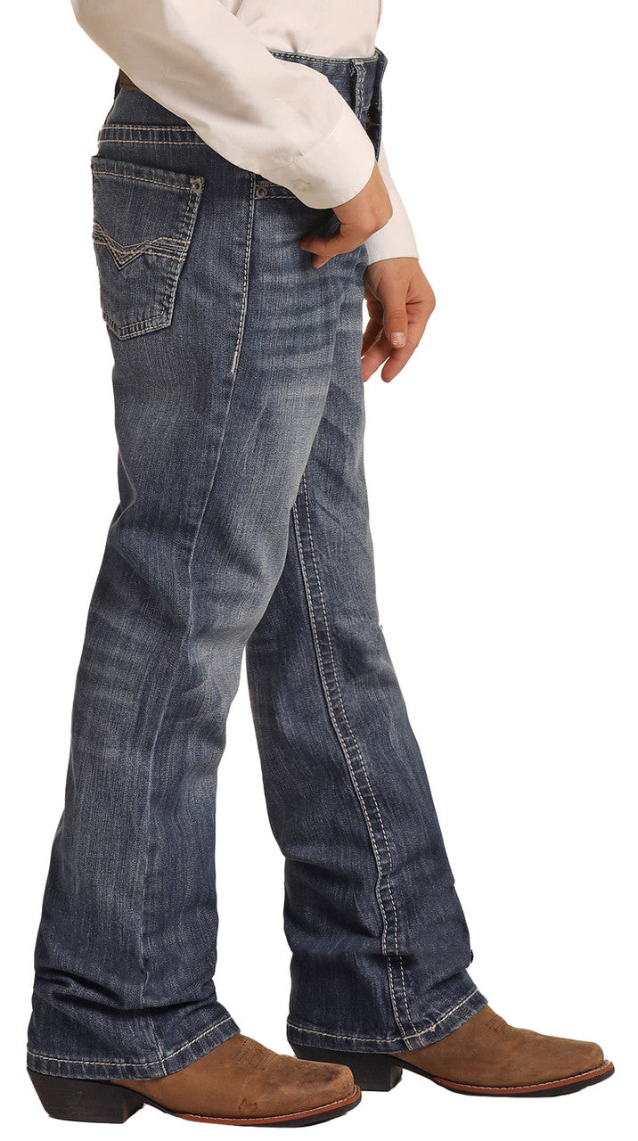 Rock & Roll Boy's Regular Fit Stretch BB Gun Bootcut Jeans-Dark Vintage Wash