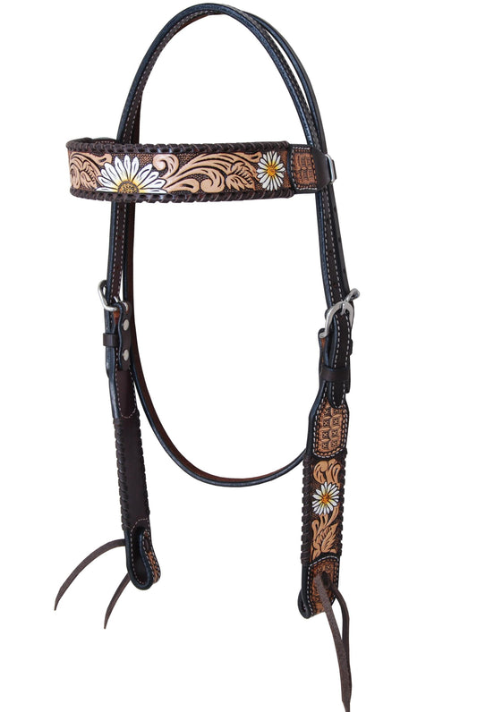 Rafter T Painted Daisy Flower Browband Headstall