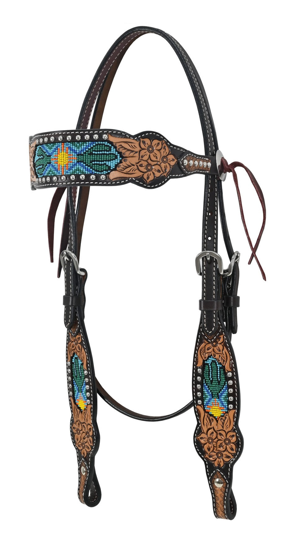 Rafter T Beaded Cactus Inlay Browband Headstall