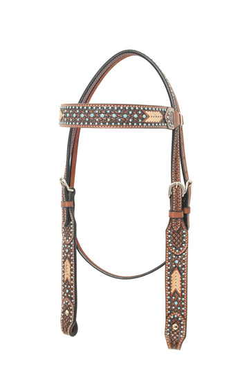 Rafter T Turquoise Rawhide Browband Headstall