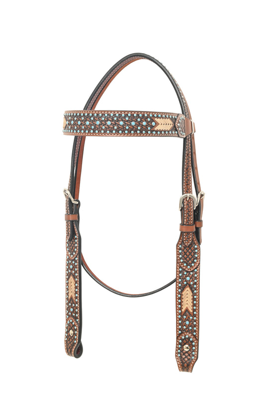 Rafter T Turquoise Rawhide Browband Headstall