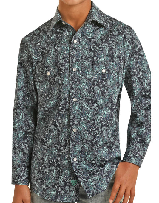 Rock & Roll Boy's Tek Blue Paisley Snap Shirt