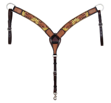 Rafter T 3" Painted Sunflower & Two Tone Floral Tooling Breast Collar