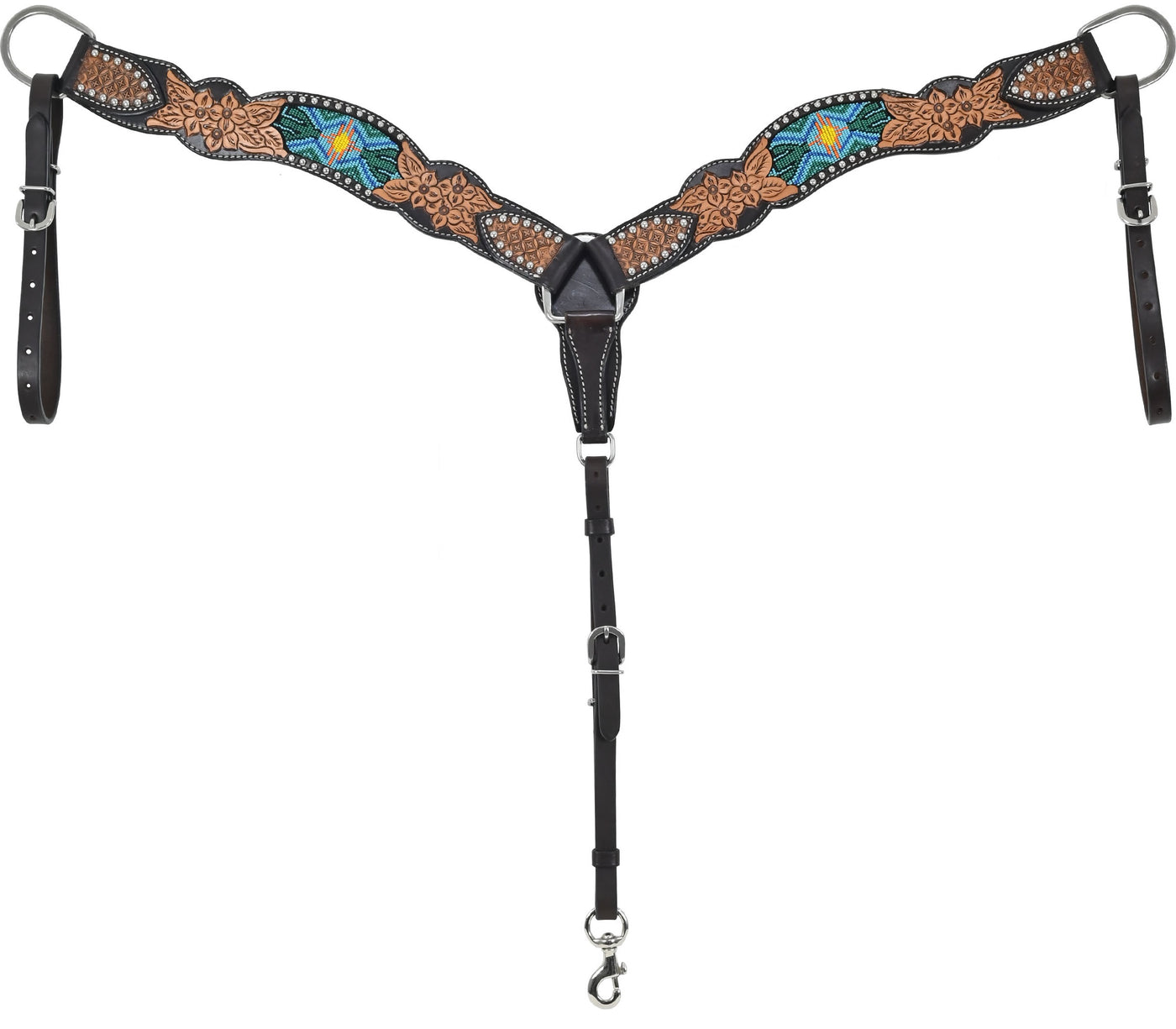 Rafter T Breast Collar with Beaded Cactus Inlay