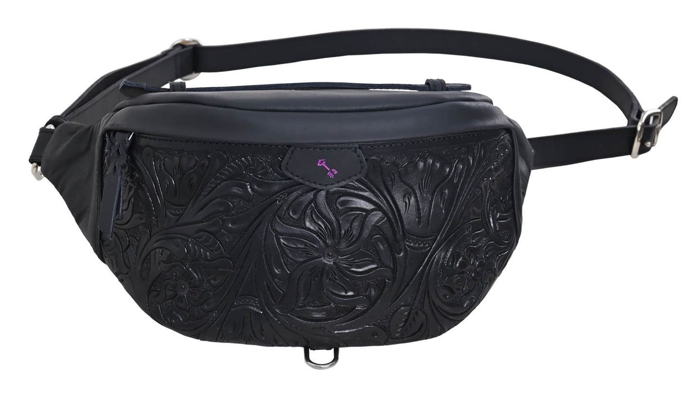 Rafter T Black Leather Fully Tooled BUM Bag