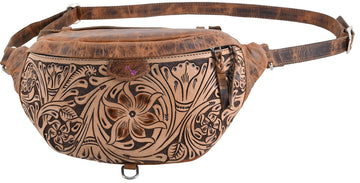 Rafter T Brown Tooled Bum Bag