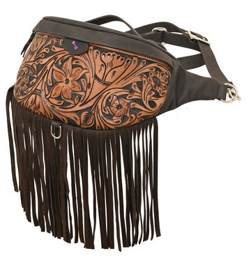 Rafter T Floral Tooled Bum Bag with Fringe