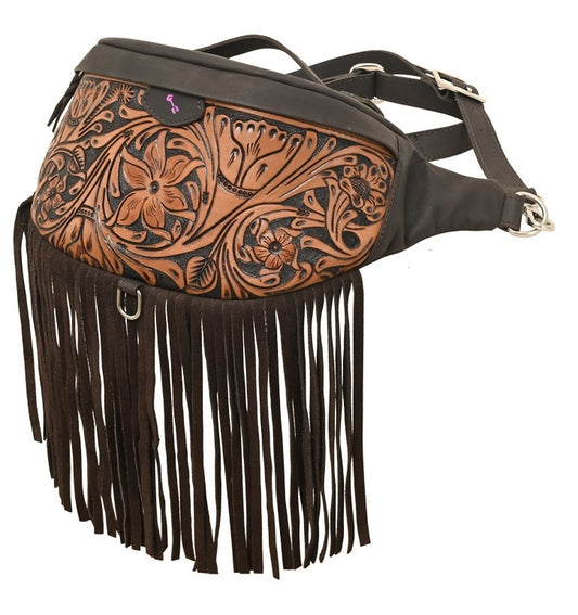 Rafter T Floral Tooled Bum Bag with Fringe