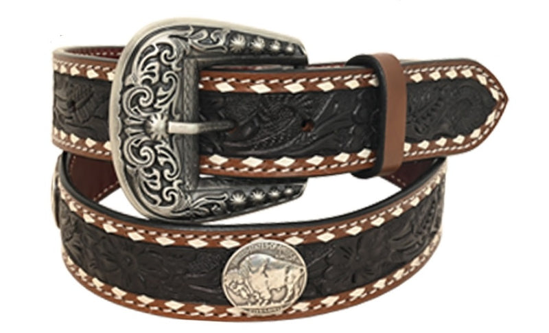 Rafter T Women's Black Buffalo Concho Belt w/White Buckstitch