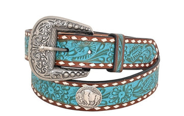 Rafter T Women's Turquoise Buffalo Concho Belt w/White Buckstitch
