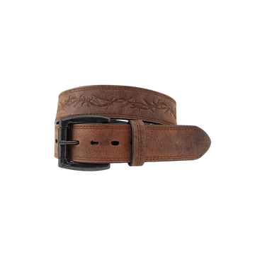 Berne Men's Genuine Leather Embossed Barbwire Brown Belt
